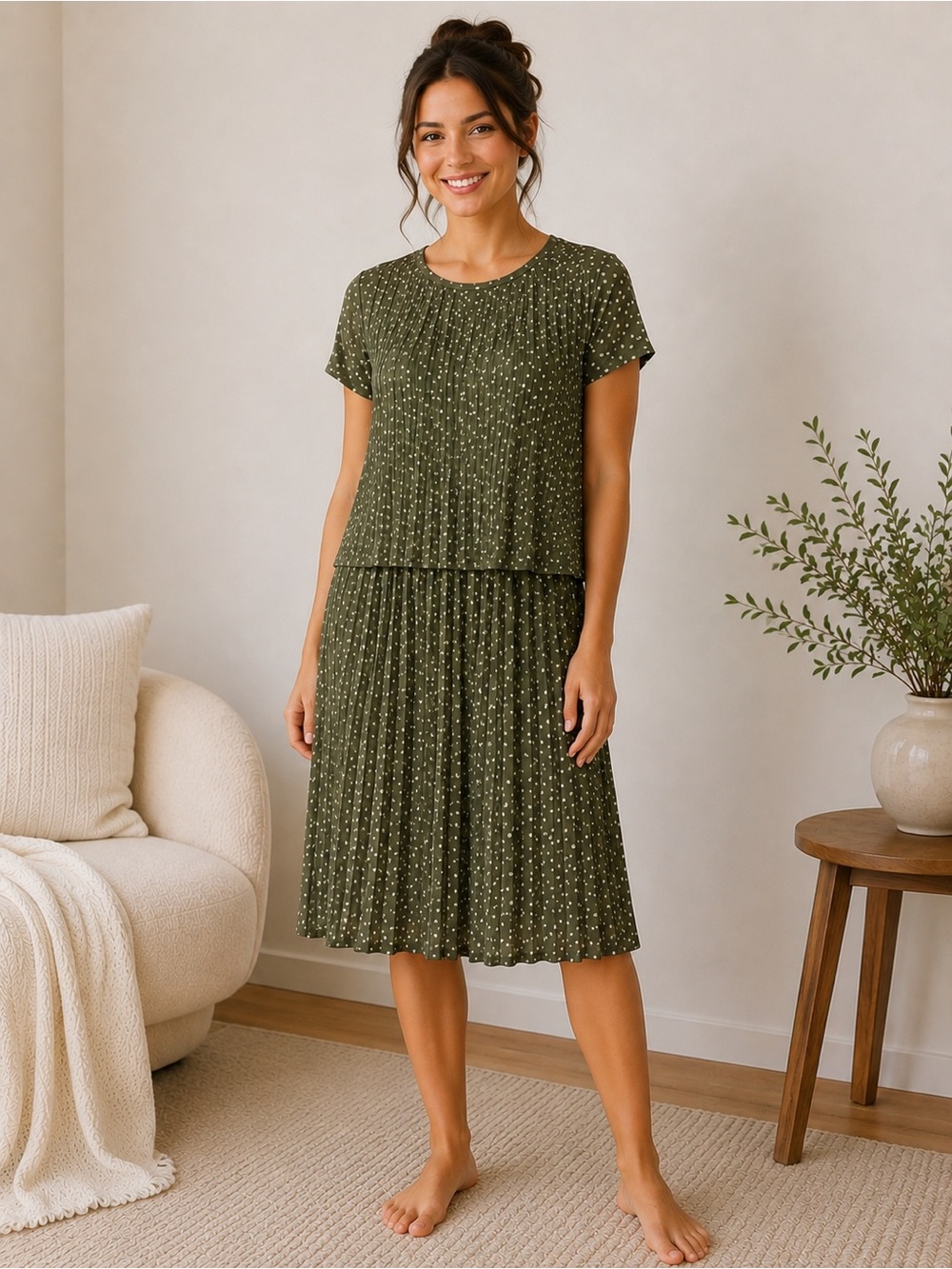 Roolee Mom Women's Dark Green Ditsy Floral Short Sleeve Midi Nursing Dress
